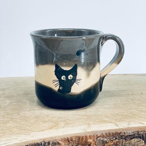 Tazza con gatto, tazza con gatto nero, tazza divertente, per amanti dei gatti, tazza grigio-nera