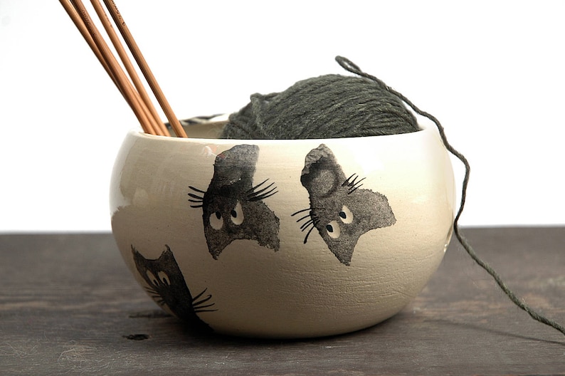 Ceramic Knitting Bowl cat Yarn Bowl Yarn bowl funny yarn Etsy