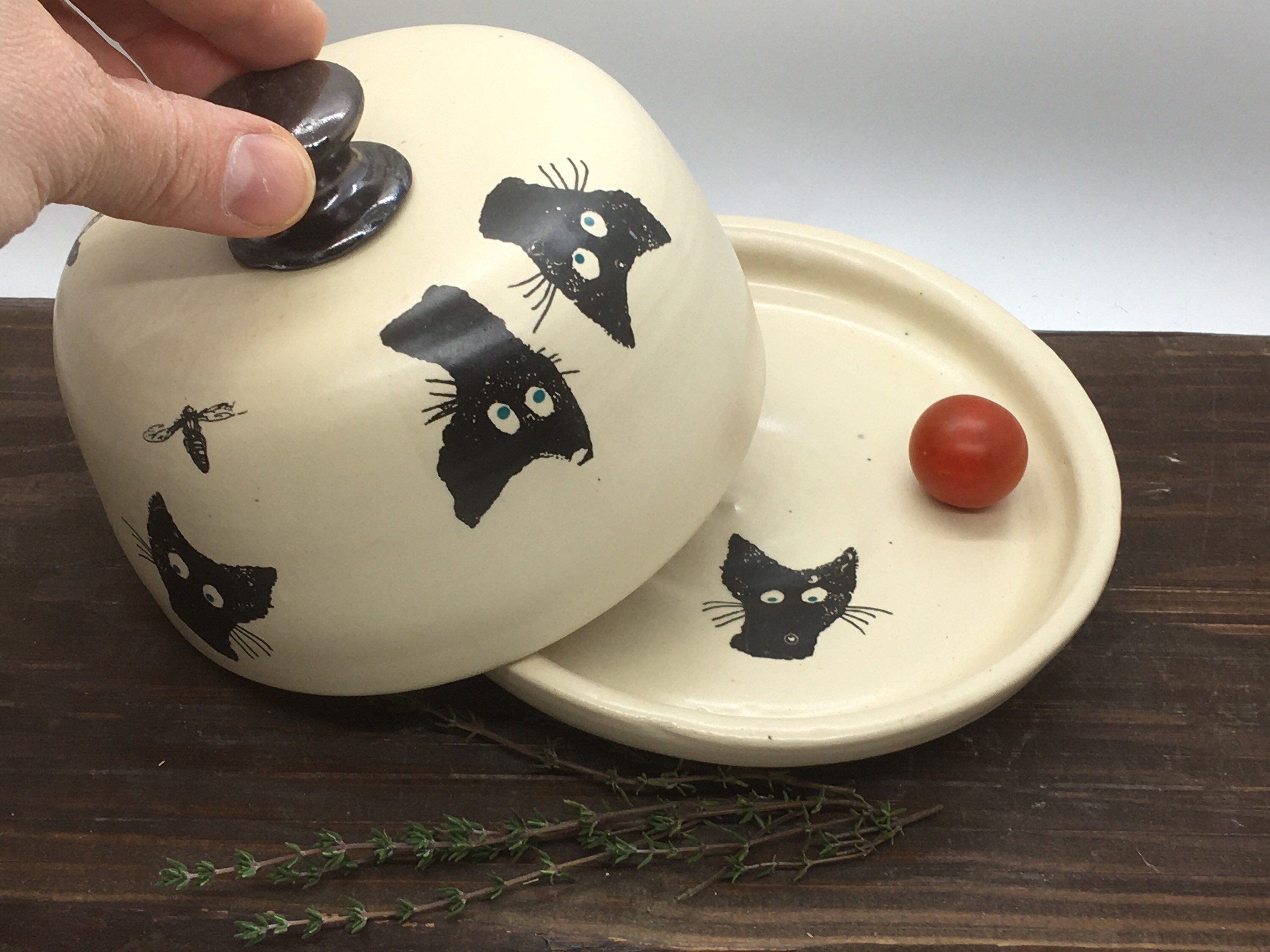 Cat ceramic Cat pottery Butter dish Butter keeper ceramic Etsy