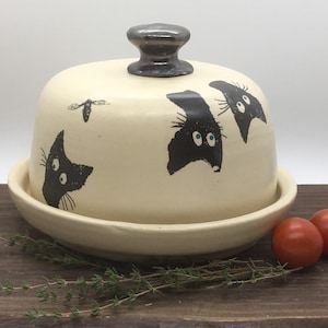Cat ceramic, Cat pottery, Butter dish, Butter keeper, ceramic butter dish, cats