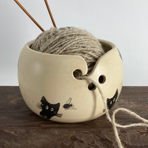 Ceramic Knitting Bowl, cat Yarn Bowl, Yarn bowl, funny yarn bowl, cat lovers image 1