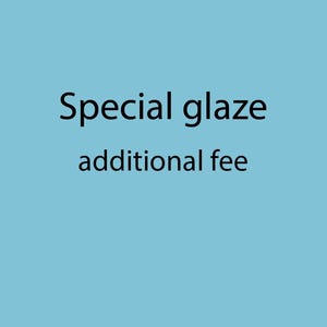 Puede incluir: Texto sobre un fondo azul claro que dice "Special glaze additional fee".