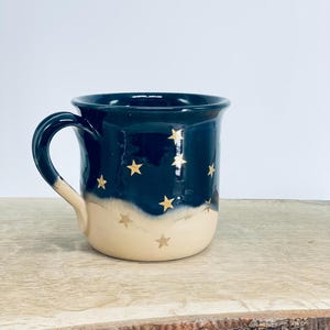 Celestial Gold Star Mug - Handmade Navy blue - Starry Night Ceramic Coffee Cup - Unique Astrology Gift image 5