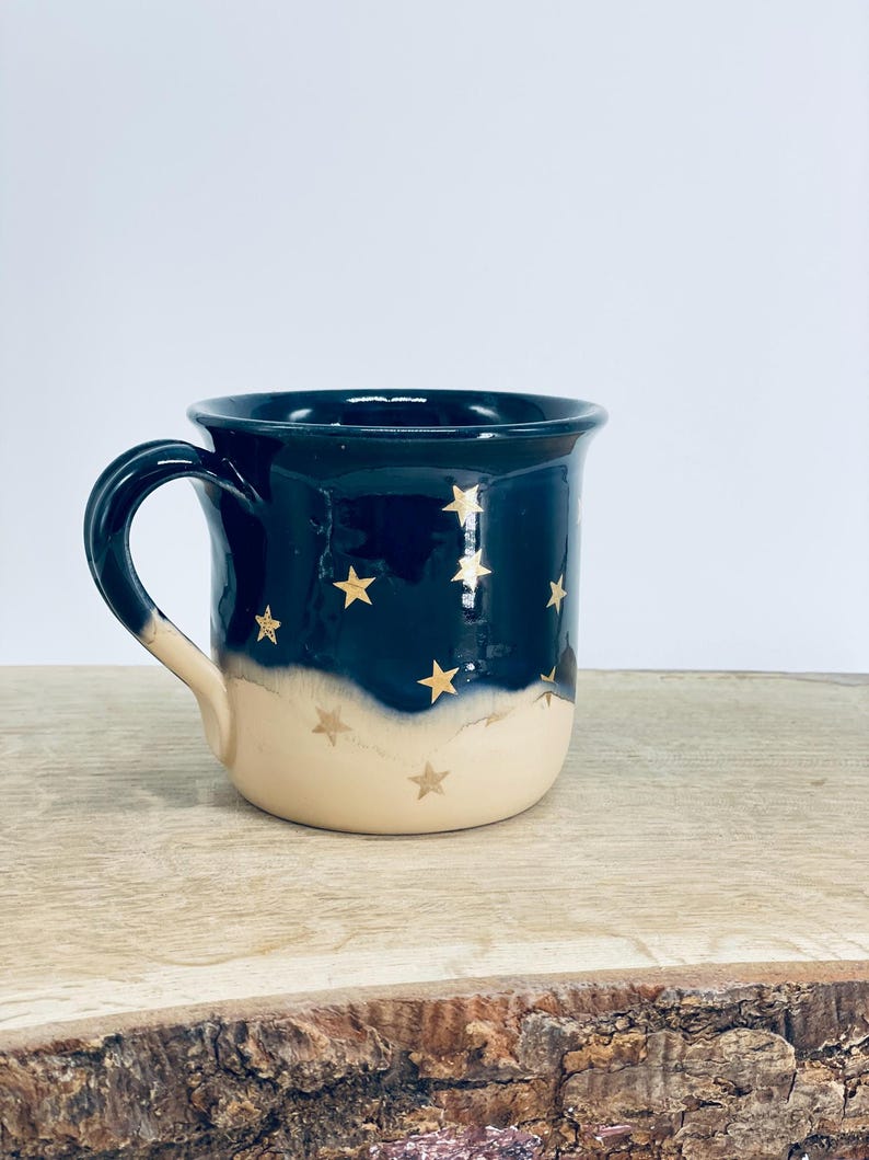 Celestial Gold Star Mug - Handmade Navy blue - Starry Night Ceramic Coffee Cup - Unique Astrology Gift image 5