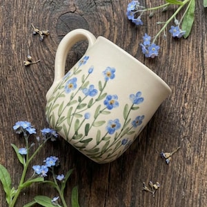 Taza "No me olvides", taza de cerámica "No me olvides", taza azul, taza con flores azules pequeñas, taza con flores