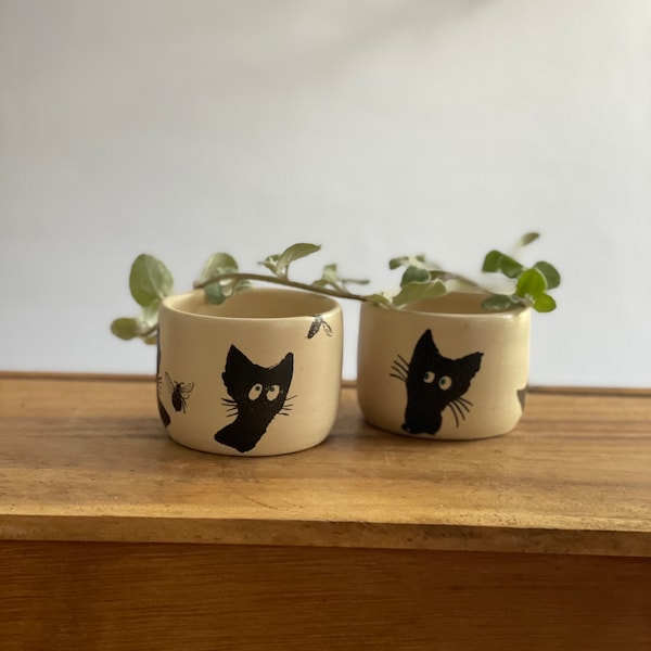 Espresso/coffee tumbler, Espresso cup, Espresso tumbler, black cats, set of two