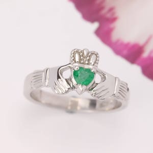 Claddagh ring. Real Emerald Claddagh ring, ladies claddagh ring, set with beautiful real natural Emerald gemstone.