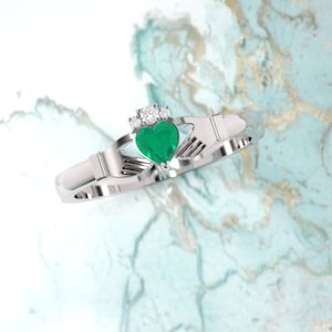 Emerald Claddagh ring, crafted in Ireland. Diamond and emerald claddagh ring. Irish ring.