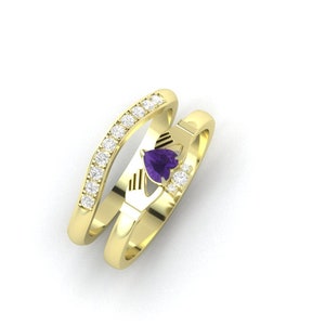 amethyst and diamond claddagh ring