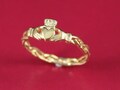 9K Gold Claddagh Ring, Celtic Rope Band, Irish Made