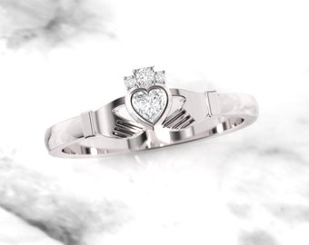 Irish Claddagh ring. Diamond claddagh ring. Engagement ring. Gold claddagh. Available in 14K / 18K yellow, rose, white or platinum.