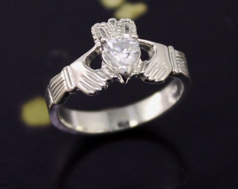 Claddagh ring. Diamond  Irish claddagh ring, available in, Platinum, 9K, 14K, 18K white, rose or yellow gold or sterling silver.