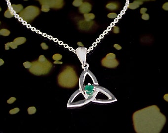 Real Emerald Celtic necklace,sterling silver Irish celtic necklace.