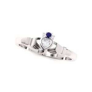 Diamond claddagh ring. Sapphire and diamond engagement ring. Gold claddagh. Available in 14K / 18K yellow, rose, white or platinum.