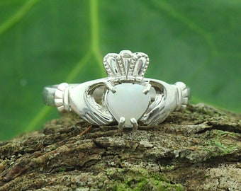 Claddagh ring, ladies opal claddagh ring, set with a natural opal gemstone.