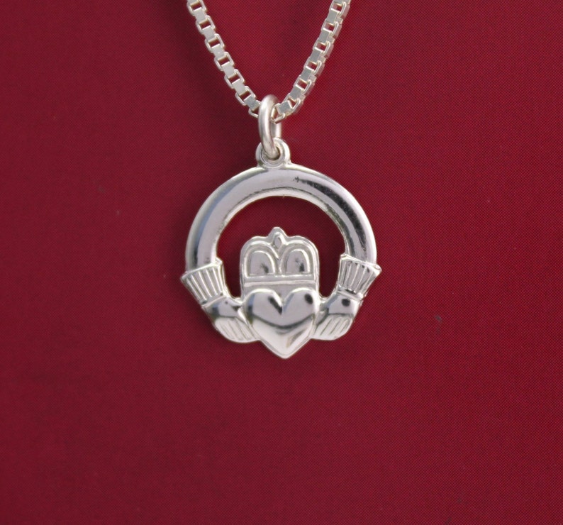 Claddagh ring necklace, silver Irish celtic necklace image 1