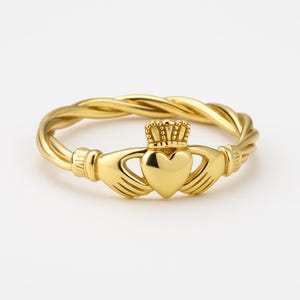 10K Solid Gold Claddagh Ring: Celtic Embrace, Made in Dublin