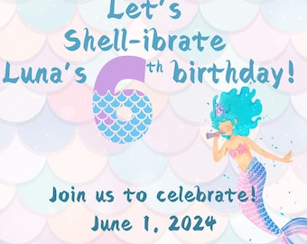 Mermaid Party Printable-Physical Items- Birthday- Water Bottle Label, Stickers, Treat Bag Stickers, Cup Label, Invitation