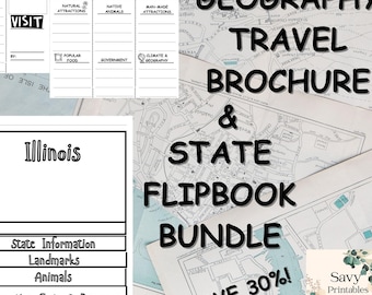 State & Geography Research Bundle | Flipbook + Brochure Templates