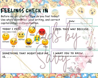 Daily Feelings Check In; Emotional Wellness for Children; Digital Download; Instant Download; Printable