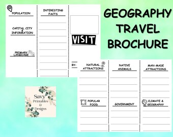 Geography Brochure Template | Editable Student Project for Countries, States & Landforms