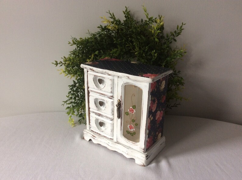Farmhouse Chic Jewelry Box White Painted Distressed Jewelry Box MBS Shabby Chic Jewelry Box