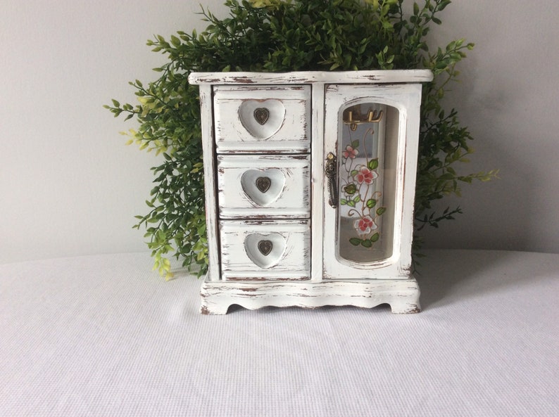 Farmhouse Chic Jewelry Box White Painted Distressed Jewelry Box MBS Shabby Chic Jewelry Box