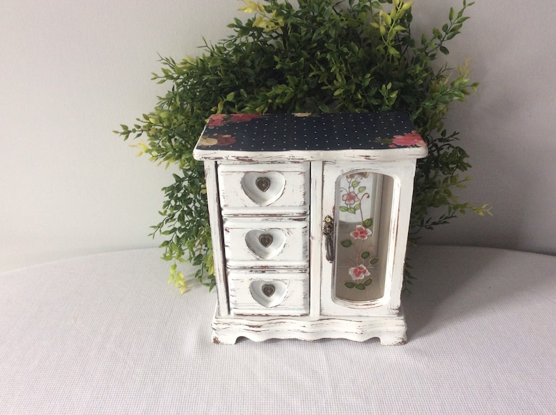 Farmhouse Chic Jewelry Box White Painted Distressed Jewelry Box MBS Shabby Chic Jewelry Box