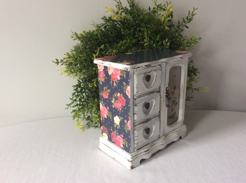 Farmhouse Chic Jewelry Box White Painted Distressed Jewelry Box MBS Shabby Chic Jewelry Box