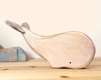 Wooden whales, baby's room decoration, eco-friendly toy, wooden toy, white