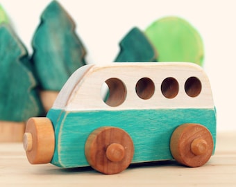 Vintage camper, wooden toy, caravan toy, little car