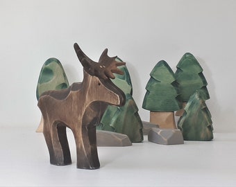 Wooden moose, wooden toy, baby's room decoration, forest