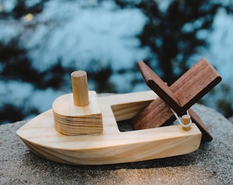 Wooden boat, wooden toy, baby's room decoration, ocean, sea, turquoise