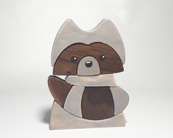 Raccoon blocks puzzle, wooden blocks, stacking toy