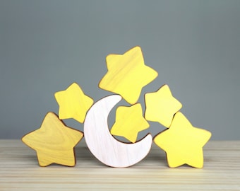 Wooden moon and stars, space, baby's room decoration