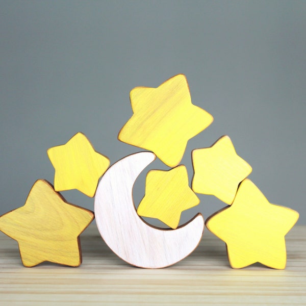 Wooden moon and stars, space, baby's room decoration