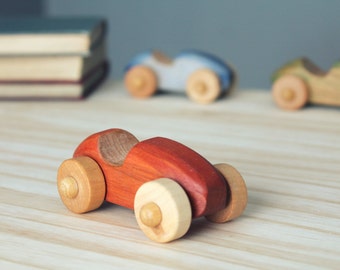 Wooden car, wooden toy, little red car