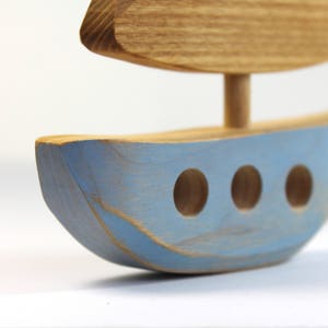 Wooden boat, wooden toy, baby's room decoration, ocean, sea, blue image 5