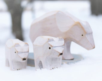 Polar bear with baby, wooden toy, play kit, eco-friendly toy