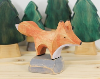 Red fox, wooden toy, eco-friendly toy, forest animal, wooden figurine