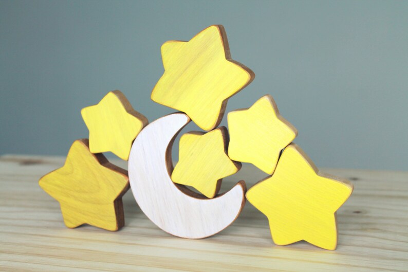 Wooden moon and stars, space, baby's room decoration image 3