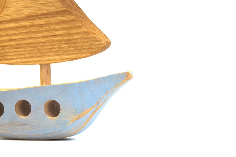 Wooden boat, wooden toy, baby's room decoration, ocean, sea, blue image 2