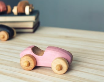 Wooden car, wooden toy, pink car