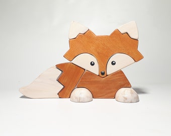 Red fox blocks puzzle, wooden blocks, stacking toy