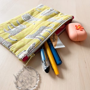 Cheetah quilted zipper pouch, Pencil pouch, Grab and go bag, Essentials bag