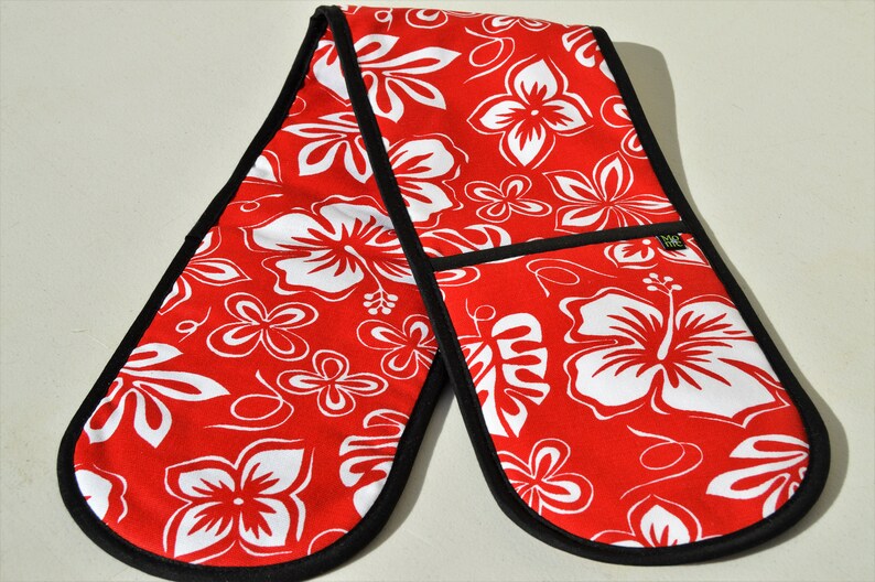 Double Oven Mitt Handmade Pot Holder Colorful Kitchen Accent Decor/ Heat Resistant Oven Gloves Housewarming Gift image 2