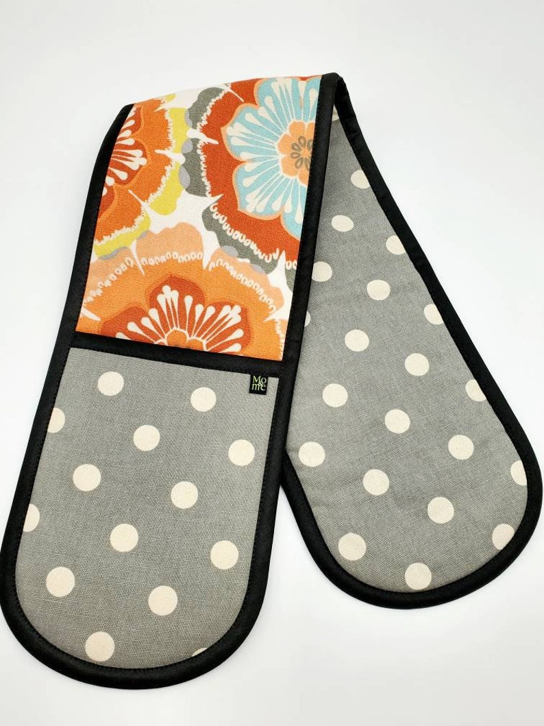 Double Oven Mitt Handmade Pot Holder Colorful Kitchen Accent Decor/ Heat Resistant Oven Gloves Housewarming Gift image 4