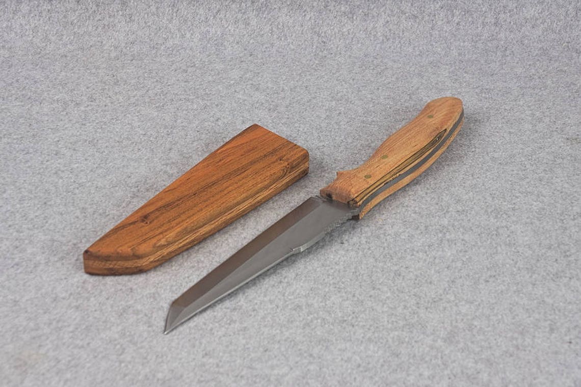 Knife With Wooden Sheath Tanto Style Blade With Handcrafted Etsy