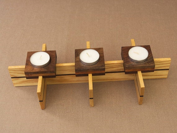 Conjunto de 2 sostenedores de Luz de Té de Navidad de Madera-Vela-De Madera-festivo-Vintage