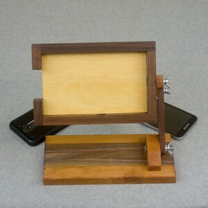 Phone Stand for Using, Charging, Displaying, Storing Electronics- Adjustable Handmade Wooden Stand for Android Phone, iPhone, Cellphone